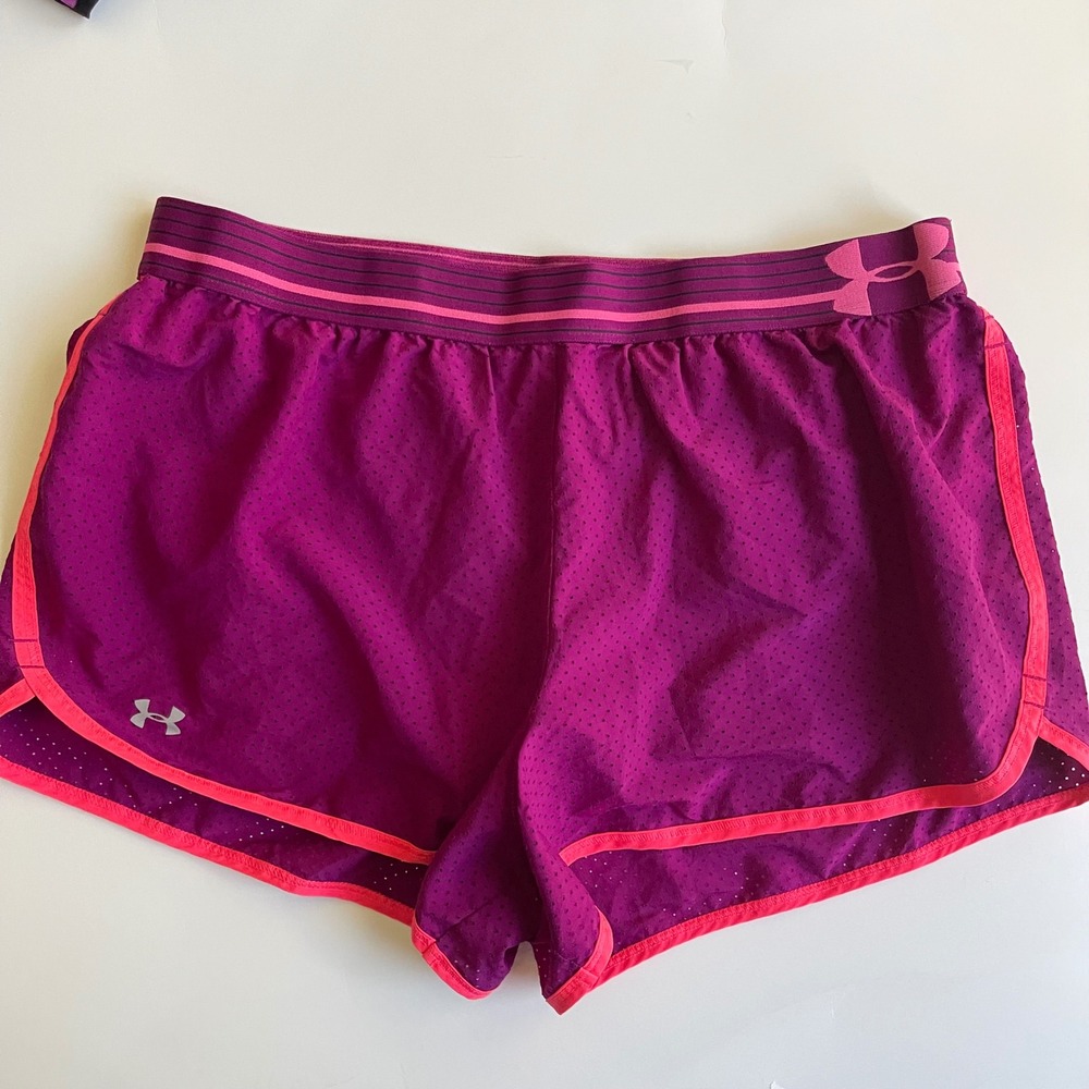 Under Armour Running Shorts Womens Large‎ Purple HeatGear Mesh Athletic Gym